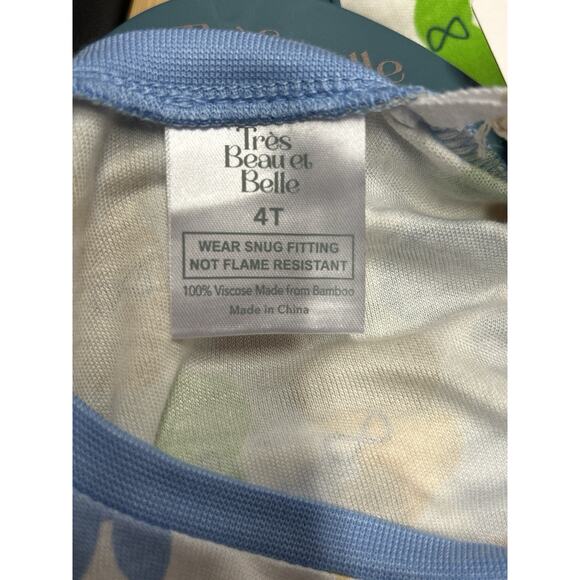 Tres Beau et Belle Bamboo Bunny Print 3pc PJ Pajama Set Girl’s Size 4T NEW NWT - Picture 7 of 7